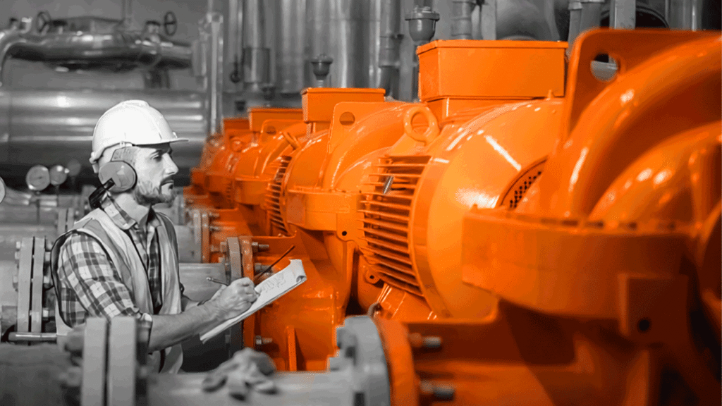 Manufacturing maintenance technician overwhelmed by a long list of condition monitoring alerts on an industrial tablet